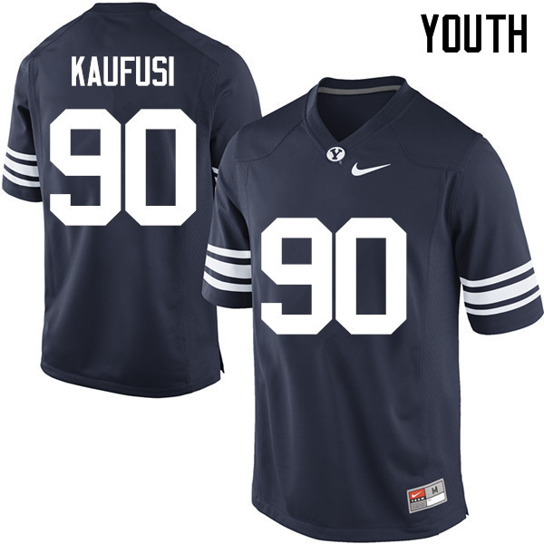 Youth #90 Corbin Kaufusi BYU Cougars College Football Jerseys Sale-Navy - Click Image to Close
